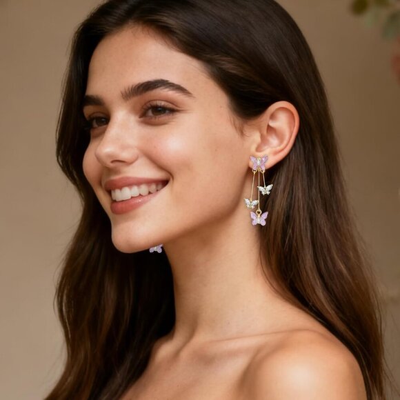 Elegant Purple Butterfly Tassel Earrings for Women - Spectacular Charm Jewelry - Picture 6 of 6